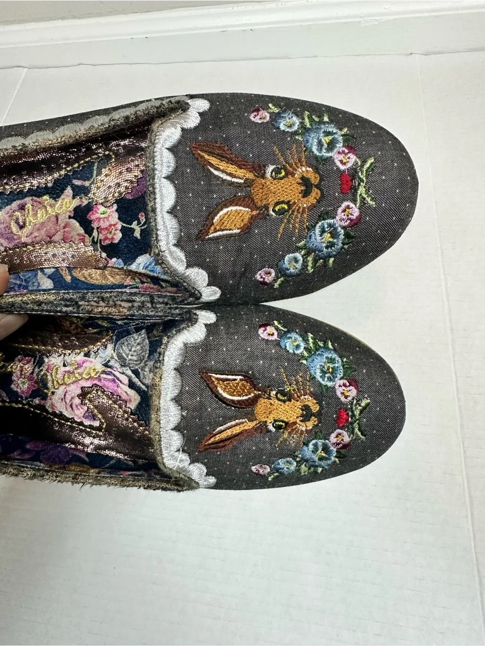 Irregular Choice Black Bigwig Rabbit Embroidered Flat Shoes Size EU 42 - US 11